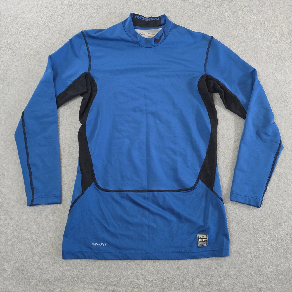Nike Pro Combat Hyperwarm Dri-FIT Compression Shirt Blue Mens XL Long Sleeve